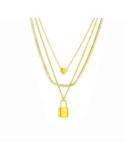 Pursehuit Colier auriu - din otel inoxidabil - suflat cu aur 18k - tennis - in 3 straturi - cu pietre si lacat - Dyveke C1