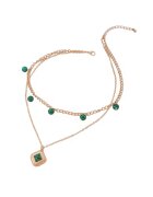 Pursehuit Colier auriu - in 2 straturi - cu bile verzi - Malue C20 -