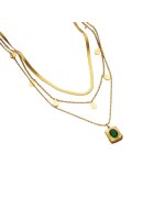 Pursehuit Colier auriu - in 3 straturi - cu piatra verde - Derek C6 -