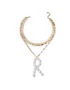 Pursehuit Colier auriu - in 3 straturi - cu zale si litera R din perle - Darla C22 -