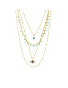 Pursehuit Colier auriu - in 4 straturi - din otel inoxidabil - cu margelute turquoise si pietre - suflat cu aur 18k - Ragni C5