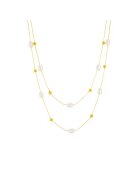 Pursehuit Colier auriu in doua straturi din otel inoxidabil placat cu aur 18K PVD - cu perle - Raian C5