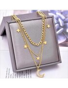 Pursehuit Colier auriu otel inoxidabil placat cu aur 18K PVD - in trei straturi - cu stelute si semiluna - Delila C1