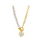 Pursehuit Colier auriu - suflat cu aur 18k - cu perle si pandantiv in forma de inima - Denys C6 -