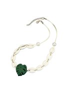 Pursehuit Colier bej - cu scoici naturale si frunza de Monstera - Fiete C2