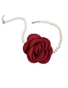 Pursehuit Colier choker - cu perle si floare visinie - Bendicta C14 -