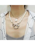 Pursehuit Colier in 2 straturi - cu perle si inimioare - argintiu - Line C2