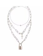 Pursehuit Colier in 3 straturi - argintiu - cu lacat si cruciulita - Linni C3 -