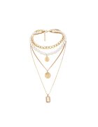 Pursehuit Colier in 3 straturi - cu perle - auriu - Linetthe C3 -