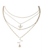 Pursehuit Colier in 4 straturi - argintiu - cu inger si trandafir - Floria C26 -