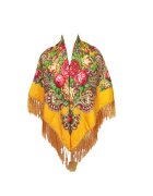 Pursehuit Esarfa patrata - galbena - cu franjuri si imprimeu floral - Anka C3 -