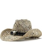 Pursehuit Palarie dama - bej - de vara - din paie - stil cowboy - Angela