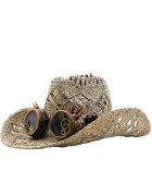 Pursehuit Palarie dama - bej - de vara - stil cowboy - cu ochelari decorativi - Adia -