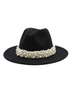 Pursehuit Palarie dama neagra - Fedora - handmade - cu perle - Jannik