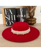 Pursehuit Palarie dama - rosie - stil canotiera - cu bor lat - handmade - cu accesoriu detasabil din perle - Gretha