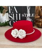 Pursehuit Palarie dama - rosie - stil canotiera - handmade - cu accesoriu detasabil din perle - Greta
