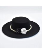 Pursehuit Palarie neagra - stil canotiera - handmade - cu bor lat - cu flori si perle - Deisy