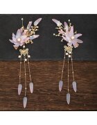Pursehuit Set 2 accesorii par - aurii - cu flori mov - pietre si lanturi - Helga C7 -