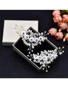 Pursehuit Set 2 brose argintii - pentru pantofi - cu clips si perle - Oddvar C1