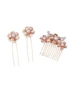 Pursehuit Set 3 accesorii de par - aurii - cu flori si perle - Gunita C5 -