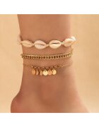 Pursehuit Set 3 bratari de picior - aurii - cu banuti si scoici - Georgina C33 -
