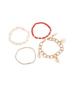 Pursehuit Set 4 bratari aurii - cu scoici si margelute rosii - Nuria C8 -