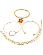 Pursehuit Set 4 bratari - aurii - cu zale si floare rosie - Lorentina C5 -