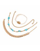Pursehuit Set 4 bratari - de picior - aurii - cu pietre turquoise si scoica metalica - Birthe C8 -