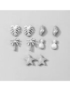 Pursehuit Set 5 perechi cercei - argintii - tema exotica - Odetha C8 -