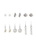 Pursehuit Set 6 perechi de cercei - argintii - cu scoici - Asmine C28 -
