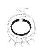 Pursehuit Set Choker si Colier in 2 straturi - argintiu - Roseline C13 -