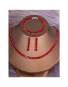 Pursehuit Set colier - bratara si cercei - argintiu - cu pietre rosii din zirconiu - Aapeli C2