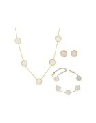 Pursehuit Set colier - bratara si cercei - auriu - cu floricele albe - Aarni C16