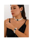 Pursehuit Set colier - cercei - bratara - argintiu - cu perle si pietre negre - Kalevi C19 OUT
