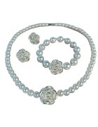 Pursehuit Set colier - cercei si bratara - auriu - cu flori si perle - Olymphia C23