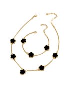 Pursehuit Set colier - cercei si bratara - auriu - cu pandantive flori negre - Nickie C15