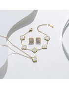 Pursehuit Set colier - cercei si bratara - auriu - din otel inoxidabil - suflat cu aur 18k - cu trifoi alb - Illona C4