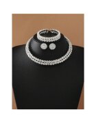 Pursehuit Set colier choker - bratara si cercei - argintiu - cu pietre - Jasmin C18