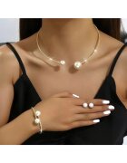Pursehuit Set colier choker - bratara si cercei - auriu - cu perle si pietre - David C15