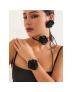 Pursehuit Set colier choker - bratara si cercei - negru - cu flori - Jouko C19