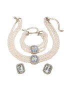 Pursehuit Set colier choker - cercei si bratara - argintiu - cu perle si pietre - Ruddy C4