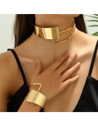 Pursehuit Set colier choker si bratara - auriu - texturat - Jousia C16