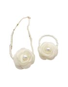 Pursehuit Set colier choker si bratara - cu floare alb unt si perle - Beatriz C14 -