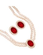 Pursehuit Set colier choker si cercei - auriu - cu perle si pietre rosii - Osa C5