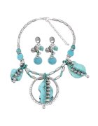 Pursehuit Set colier si cercei - argintiu - cu pietre turquoise - Sanni C8 -