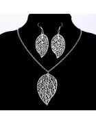 Pursehuit Set colier si cercei - argintiu - forma de frunze - Kadia C12 -