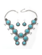 Pursehuit Set colier si cercei - argintiu - masiv - cu pietre turquoise - Hilvor C1 -