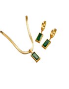 Pursehuit Set colier si cercei - auriu - cu pietre verzi - din otel inoxidabil - suflat cu aur 18k - Nick C1