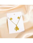 Pursehuit Set colier si cercei - auriu - din otel inoxidabil - suflat cu aur 18k - cu trifoi - Hella C3