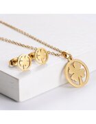 Pursehuit Set colier si cercei - auriu - din otel inoxidabil - suflat cu aur 18k - forma de trifoi - Helena C3